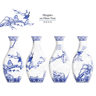 Magpies on Plum Tree - Puzzle Vase - Translucent - 160 pieces — view 2