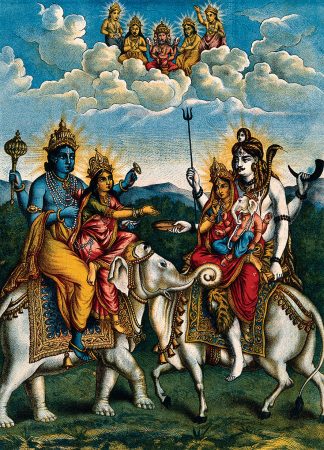 Satyam, Shivam, Sundaram - Trinity - Portrait, Rect - 666 Pieces whimsical wood jigsaw puzzle.