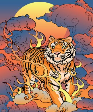 2022 Year of the Tiger - Rect - 222 Pieces whimsical wood jigsaw puzzle.
