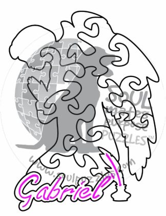 Archangel Gabriel themed mini - Divine Inspiration - Angel Shaped - 11 Pieces whimsical wood jigsaw puzzle.