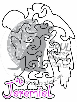 Archangel Jeremiel themed mini - Divine Vision - Angel Shaped - 10 Pieces whimsical wood jigsaw puzzle.