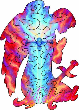 Archangel Michael themed mini - Divine Authority - Angel Shaped - 12 Pieces whimsical wood jigsaw puzzle.