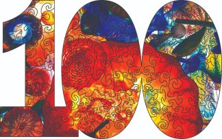 Number 100 shaped - Illuminated - Shaped - 80 Pieces whimsical wood jigsaw puzzle.