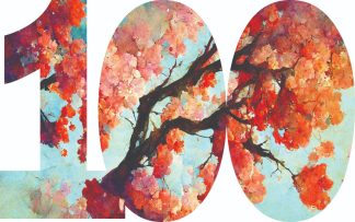 Number 100 shaped - Sakura Blossoming - Shaped - 80 Pieces whimsical wood jigsaw puzzle.