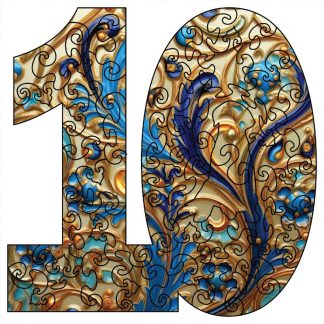 Number 10 shaped Puzzle - CMYK2 - Shaped - 47 Pieces whimsical wood jigsaw puzzle.