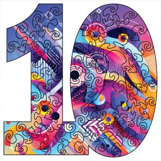 Number 10 shaped Puzzle - CMYK3 - Shaped - 47 Pieces whimsical wood jigsaw puzzle.