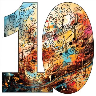 Number 10 shaped Puzzle - CMYK4 - Shaped - 47 Pieces whimsical wood jigsaw puzzle.