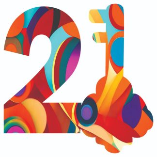 Number 21 shaped puzzle - CMYK2 Abstract 21st Birthday card - Shaped - 42 Pieces whimsical wood jigsaw puzzle.