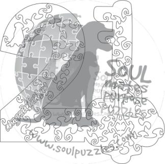 Blank Number 21 shaped puzzle - Blank laser cut keyline - Shaped - 42 Pieces whimsical wood jigsaw puzzle.