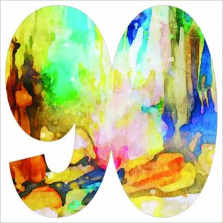 Number 90 shaped - Number 90 - Watercolour Abstract - Shaped - 70 Pieces whimsical wood jigsaw puzzle.