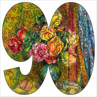 Number 90 shaped - Number 90 - Bouquet - Shaped - 70 Pieces whimsical wood jigsaw puzzle.