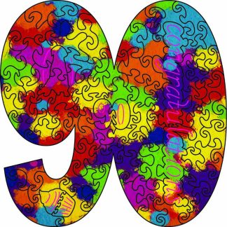 Number 90 shaped - Number 90 - Abstract2 - Flow - Shaped - 70 Pieces whimsical wood jigsaw puzzle.
