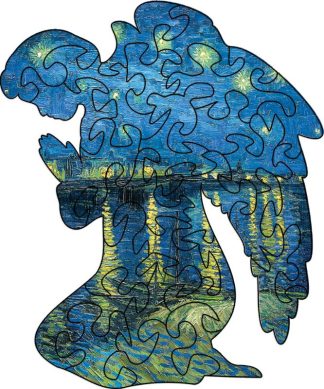 Mini Angel Praying - Van Gogh Starry Starry Night - Angel Shaped - 25 Pieces whimsical wood jigsaw puzzle.