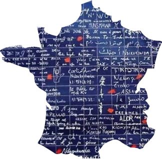 France Map - Wall of Love CMYK4 - Shaped - 24 Pieces whimsical wood jigsaw puzzle.