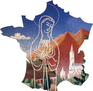 France Map - Lourdes Vintage poster CMYK5 - Shaped - 24 Pieces whimsical wood jigsaw puzzle.