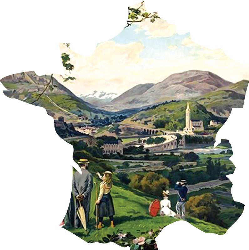 France Map - Pyrenees Lourdes poster CMYK6 - Shaped - 24 Pieces whimsical wood jigsaw puzzle.