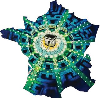 France Map - Arch de Triomphe CMYK8 - Shaped - 24 Pieces whimsical wood jigsaw puzzle.