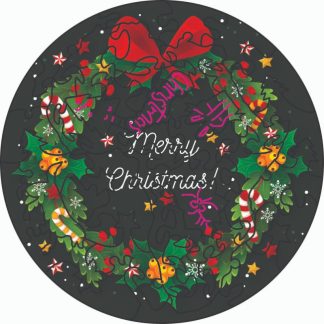 Globe - Xmas Africa L - Xmas Wreath - round - 41 Pieces whimsical wood jigsaw puzzle.