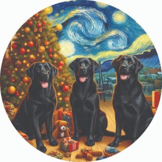 Globe - Xmas Puppy M - Pandora's Starry Night - Round - 36 Pieces whimsical wood jigsaw puzzle.