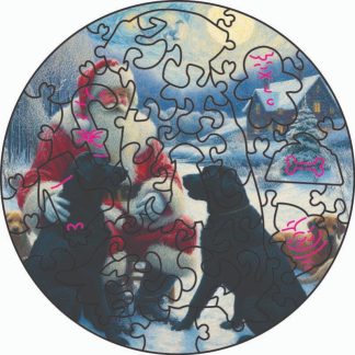 Globe - Xmas Puppy S - Father Frost - Round - 36 Pieces whimsical wood jigsaw puzzle.