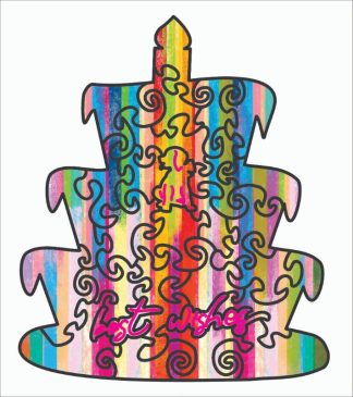 Mini Cake Shaped - Best Wishes - Rainbow Spectrum Stripes - Shaped - 28 Pieces whimsical wood jigsaw puzzle.
