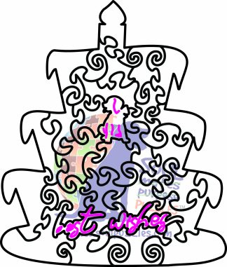 Blank Mini Cake Shaped - Best Wishes - Blank laser cut keyline - Shaped - 28 Pieces whimsical wood jigsaw puzzle.