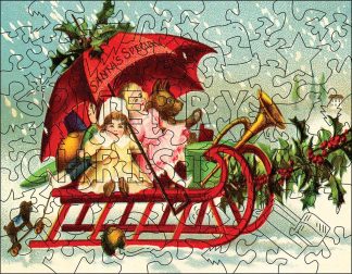 Merry Christmas - Sleigh Ride - Landscape, Rect - 88 Pieces whimsical wood jigsaw puzzle.