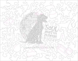 Merry Christmas - Blank laser cut keyline - Landscape, Rect - 88 Pieces whimsical wood jigsaw puzzle.