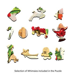 Christmas Wreath - Santa's Workshop - Portrait, Rect - 88 Pieces whimsical wood jigsaw puzzle.