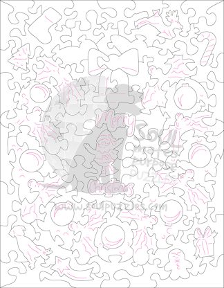 Christmas Wreath - Blank laser cut keyline - Landscape, Rect - 88 Pieces whimsical wood jigsaw puzzle.