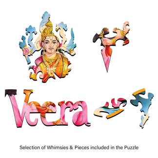Postcard Laxmi Veera - VeeraLaxmi - Shaped - 40 Pieces whimsical wood jigsaw puzzle.