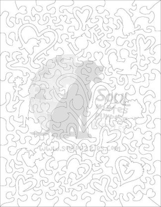 Love - Blank laser cut keyline - Portrait, Rect - 88 Pieces whimsical wood jigsaw puzzle.