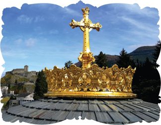 Lourdes Shaped - St Michael - Crown of Grace - Shaped - 87 Pieces whimsical wood jigsaw puzzle.