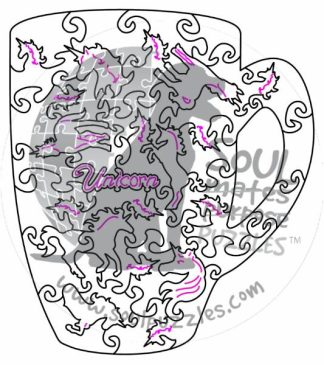 CC - Unicorn - Blank laser cut keyline - Cup Shaped - 41 Pieces whimsical wood jigsaw puzzle.