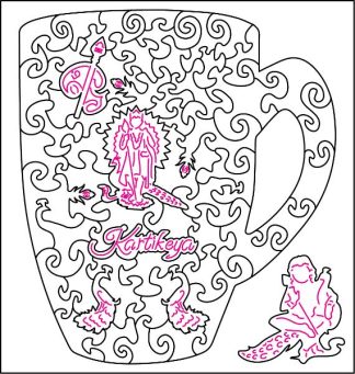 CC - Kartikeya - Blank laser cut keyline - Cup Shaped - 55 Pieces whimsical wood jigsaw puzzle.