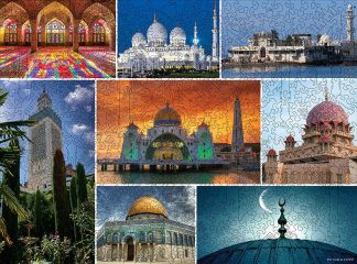 Mosques - As Above, So Below - Mosques of the World Collage - Landscape, Rect - 515 Pieces whimsical wood jigsaw puzzle.