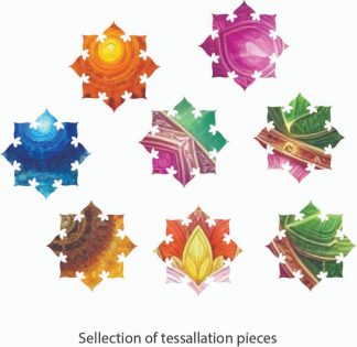 Lotus Meditation - Tessellated - Karuna (Compassion) - Magenta and Green Heart - Square - 181 Pieces whimsical wood jigsaw puzzle.