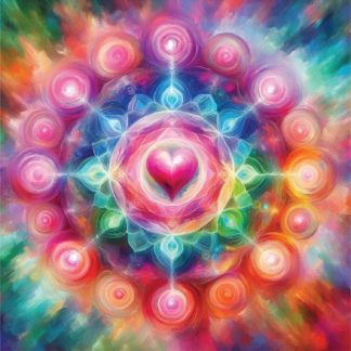 Lotus Meditation - Tessellated - Magical - Rainbow Heart - Square - 181 Pieces whimsical wood jigsaw puzzle.