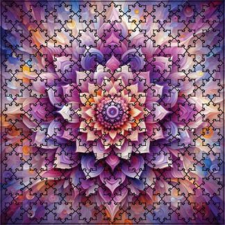 Lotus Meditation - Tessellated - Joyful - Square - 181 Pieces whimsical wood jigsaw puzzle.