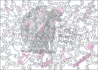 blank Happy Birthday - Blank laser cut keyline - Landscape, Rect - 102 Pieces whimsical wood jigsaw puzzle.
