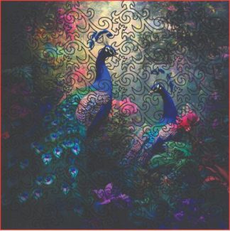 Hooked on Angels Tessallation Sml - Enchanting Peacocks - Square - 82 Pieces whimsical wood jigsaw puzzle.