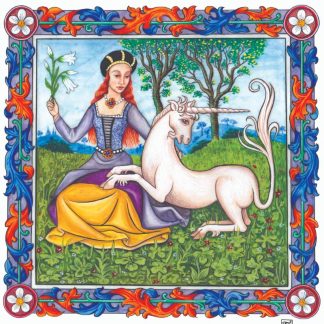 Unicorn Magic, Decorative Bdr, Inner puzzle - Lady & The Unicorn - Crossingham Medieval - Square - 323 Pieces whimsical wood jigsaw puzzle.