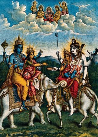 Satyam, Shivam, Sundaram - Ravi Varma Vintage Collage - Portrait, Rect - 666 Pieces whimsical wood jigsaw puzzle.