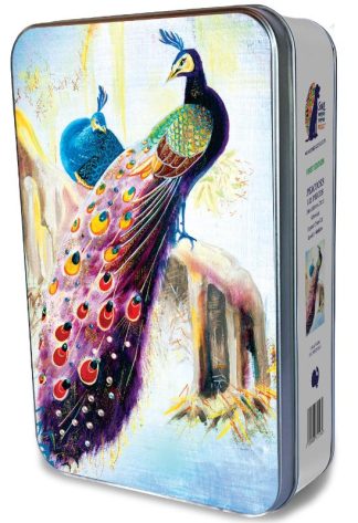 Beyond Chaos Meditation - Small - Peacocks - Portrait, Rect - 132 Pieces whimsical wood jigsaw puzzle.