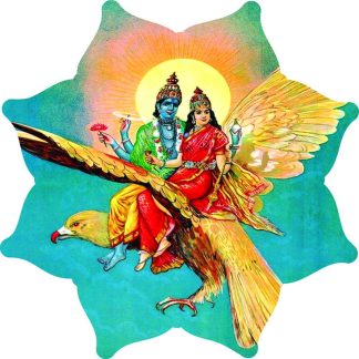 Lotus of Compassion - wholehearted - Vishnu & Lakshmi on Garuda - Shaped - 51 Pieces whimsical wood jigsaw puzzle.