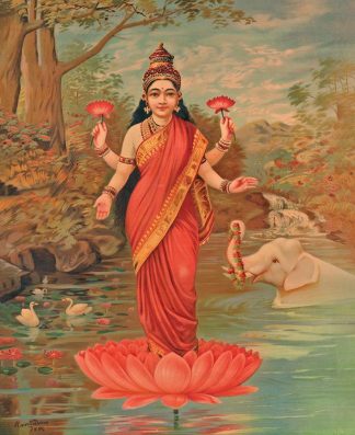 AshtaLakshmi - largest - AshtaLakshmi (Ravi Varma) - Portrait, Rect - 2287 Pieces whimsical wood jigsaw puzzle.