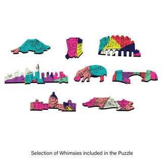 Maarufu: Landmarks - Africa Shaped - Maarufu: Landmarks - Shaped - 73 Pieces whimsical wood jigsaw puzzle.