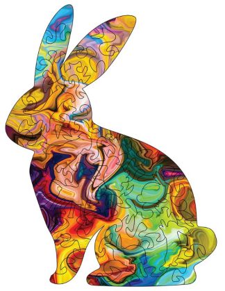Rabbit Shaped - Colourful Abstract - Shaped - 44 Pieces whimsical wood jigsaw puzzle.