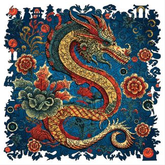 2024 Year of the Dragon - Traditional - Square - 307 Pieces whimsical wood jigsaw puzzle.